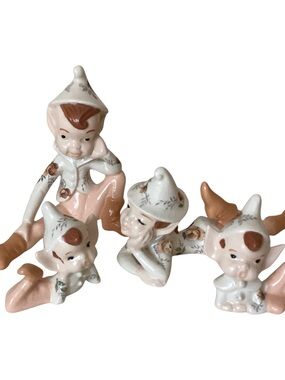 Holland Mold Vintage MCM 4 pc Porcelain Elf Pixie Figurine Family Rare